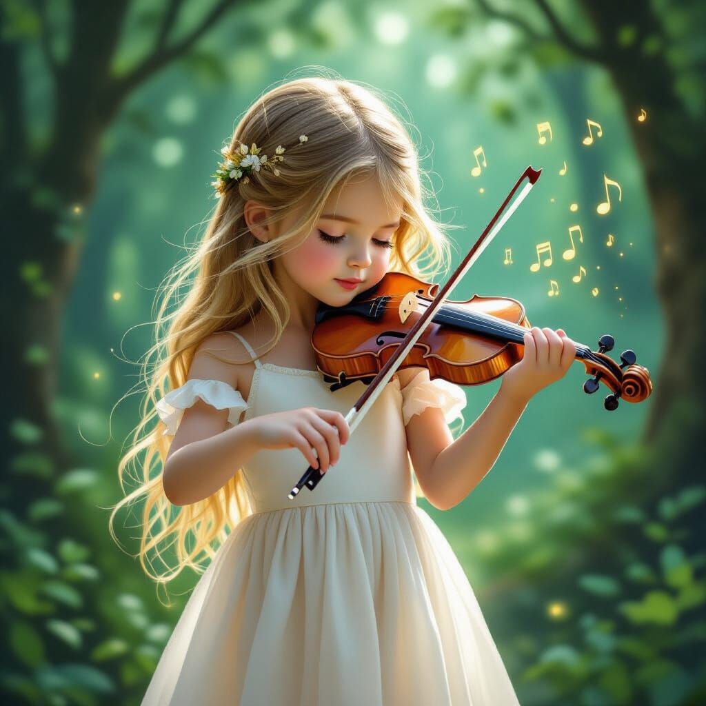Girl in Enchanted Forest Plays Crystal Violin