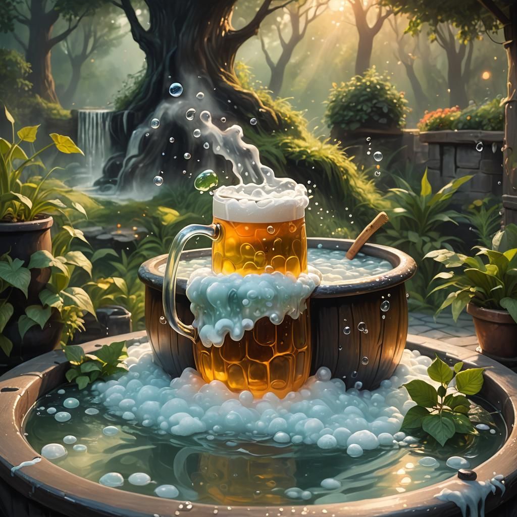 Mystical Beer Mug in Fantasy Landscape, Oil Painting