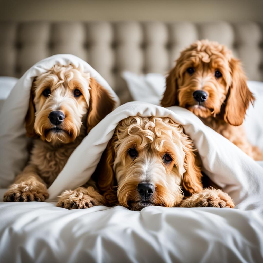 Three gorgeous golden doodle dogs and they are tucked under ...