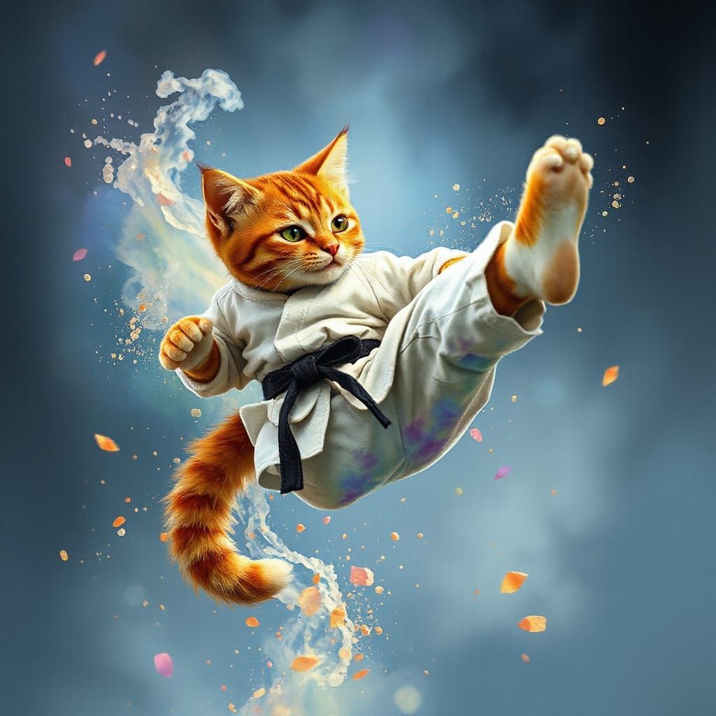Karate Cat missing a leg
