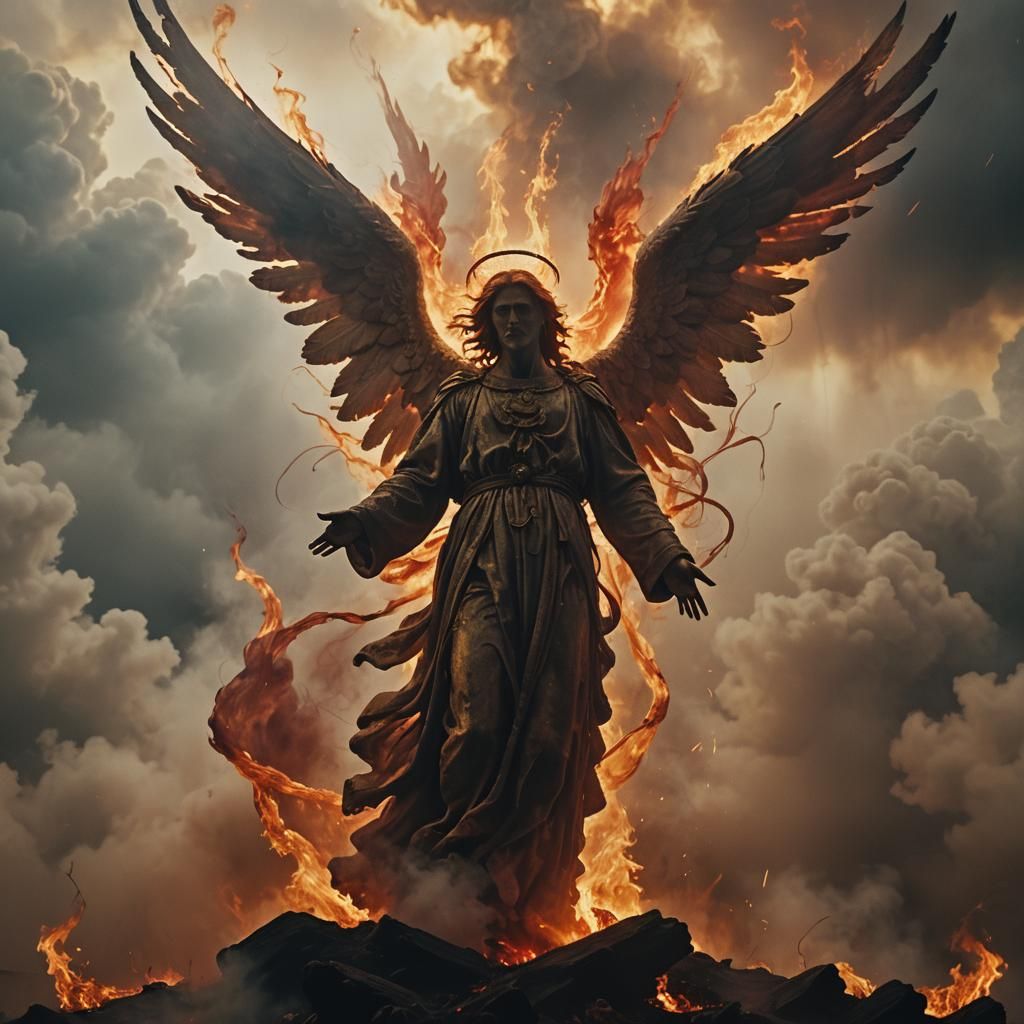 Angelic Figure Confronts Demon in Apocalyptic Film Still