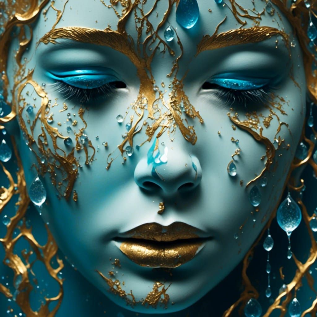  <lora:Ivory:1.0> face, tears depicted as blue drops in sunlit 