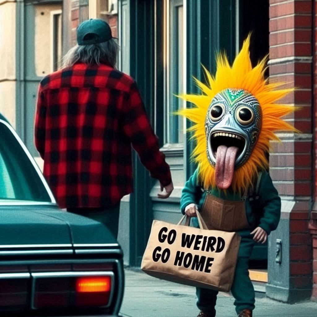 go weird or go home, weird person on way to home