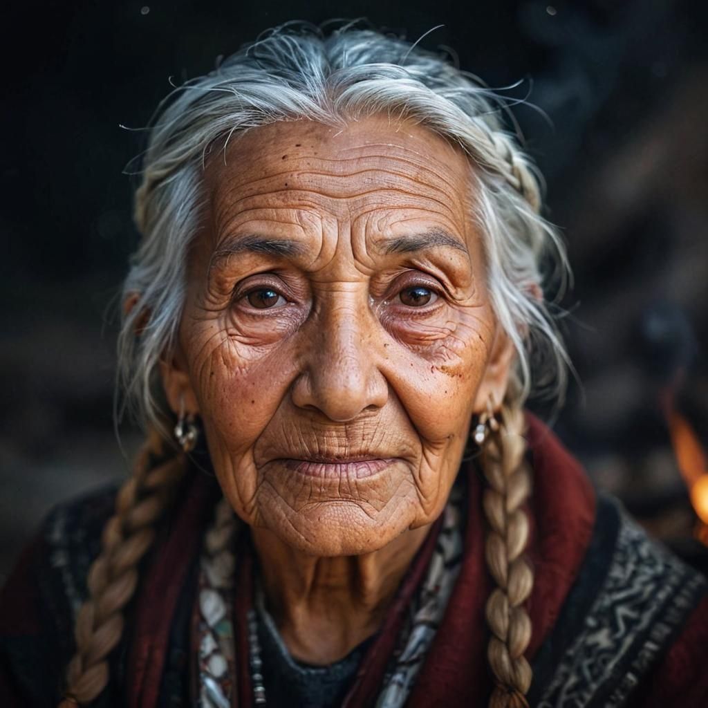 Native American Woman Portrait Under the Stars