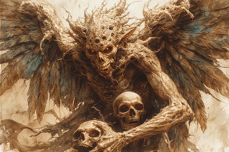 Terrifying gargantuan vengeful angry seraphim looking right ...