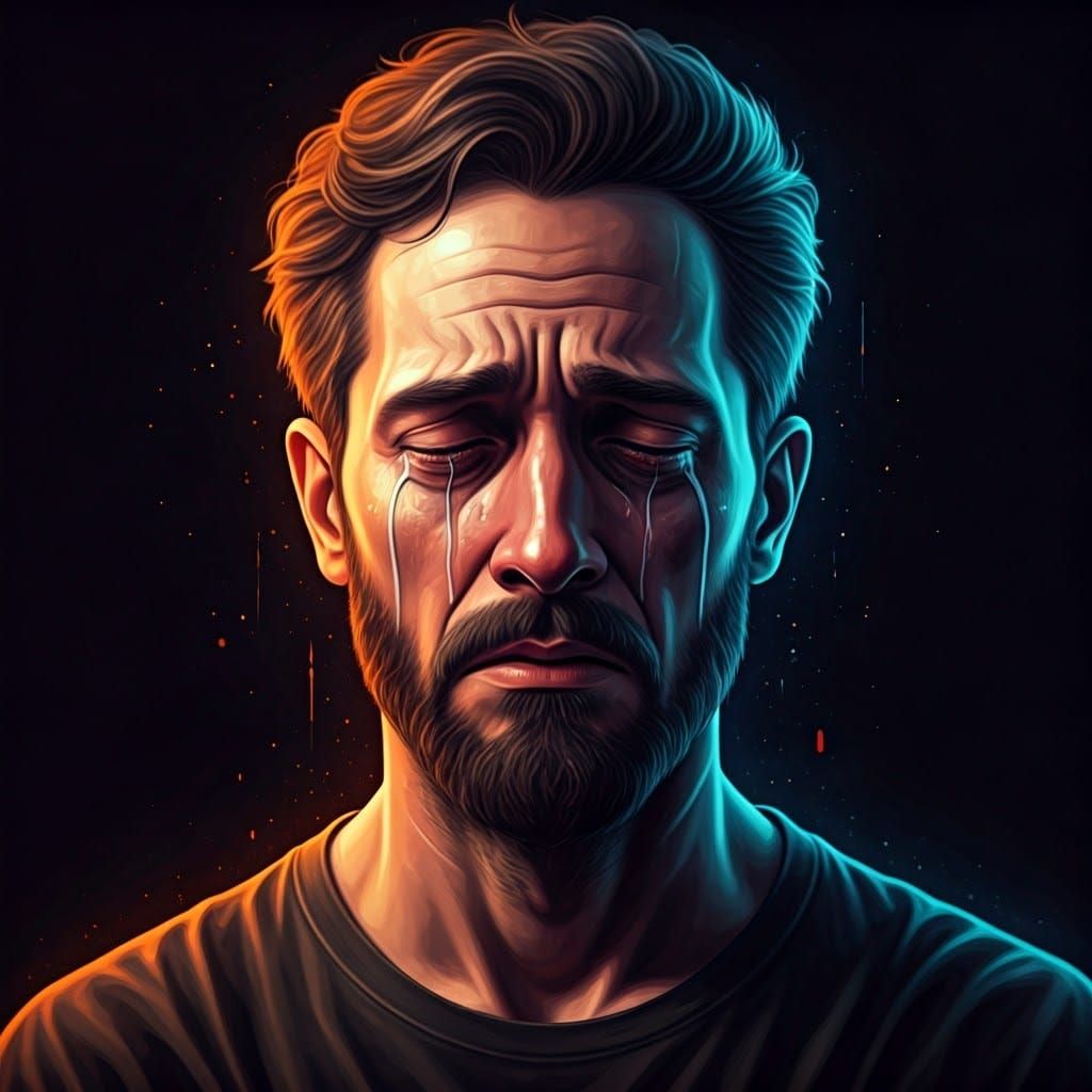 Surreal Futurist Man Endures Cosmic Collision in Vibrant Col...