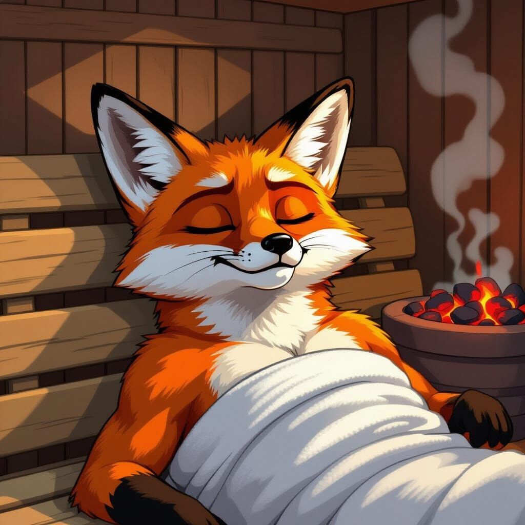 Fox in Sauna: Comic Book Style Illustration