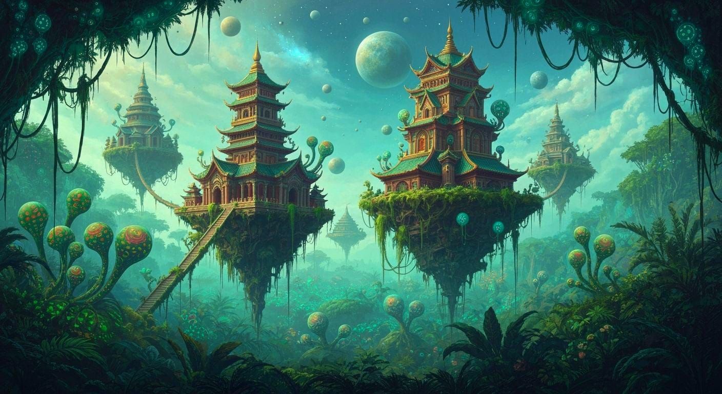 Pagodas and temples floating   by @Athanasius