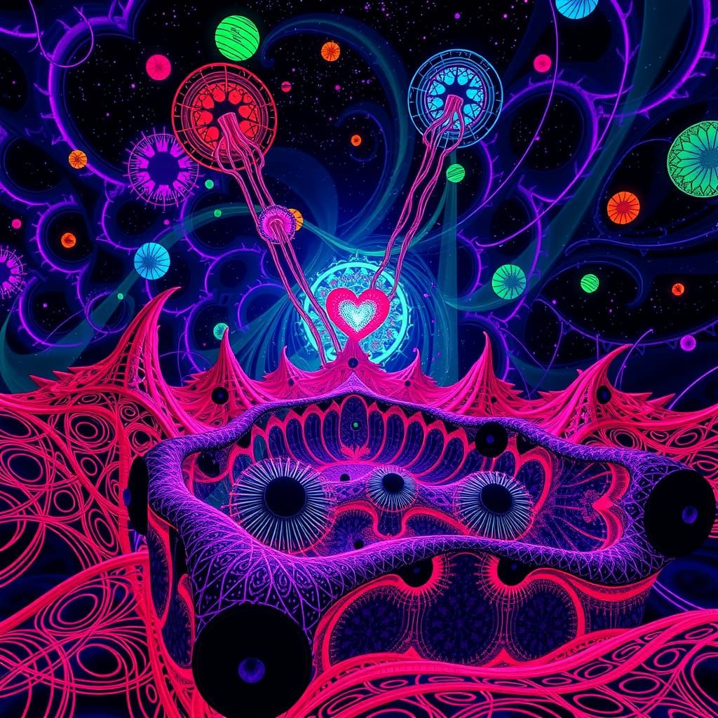 Psychedelic Abstract Fractal Art in Eerie Blacklight