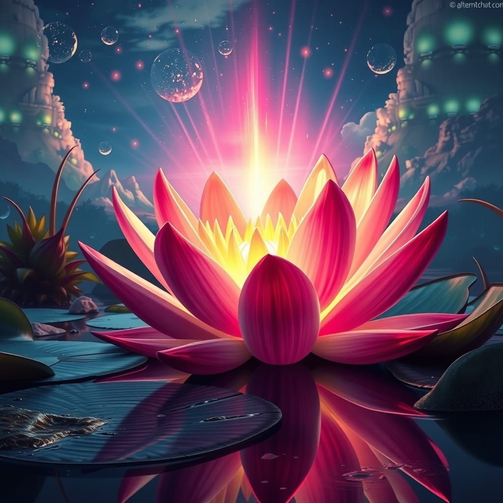Radiant Water Lily Illuminates the Fantasy Sky