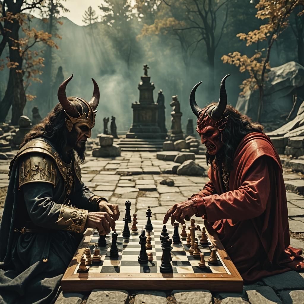 God and Satan playing chess - AI Generated Artwork - NightCafe Creator