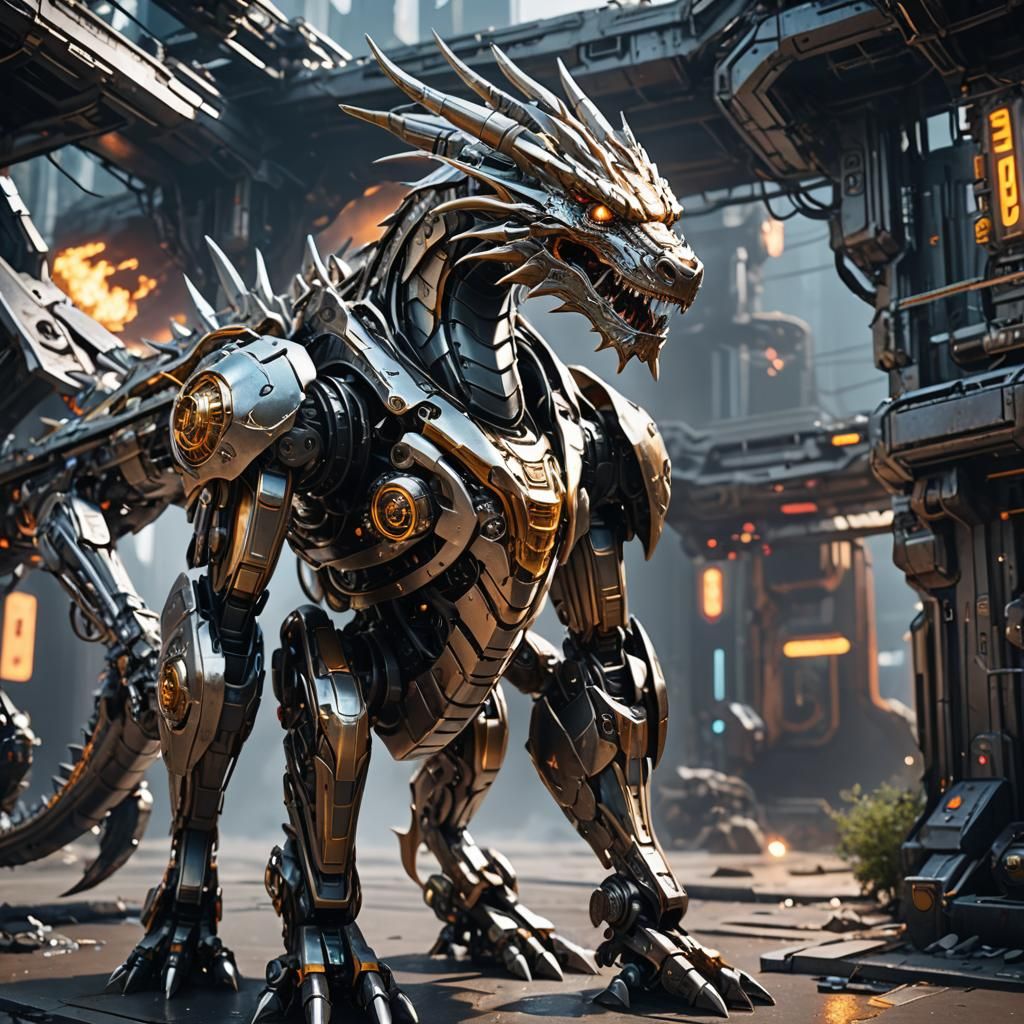Dragon, with cybernetic enhancements