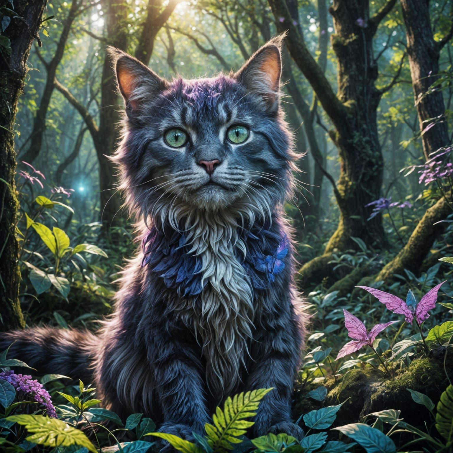 Cute Cat Licking Itself in Detailed Digital Painting