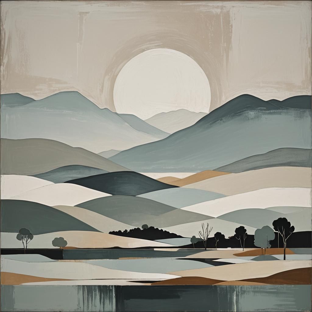 minimalist geometric abstract landscape in muted tones