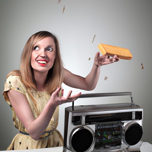 Rebecca throwing cheese at her radio