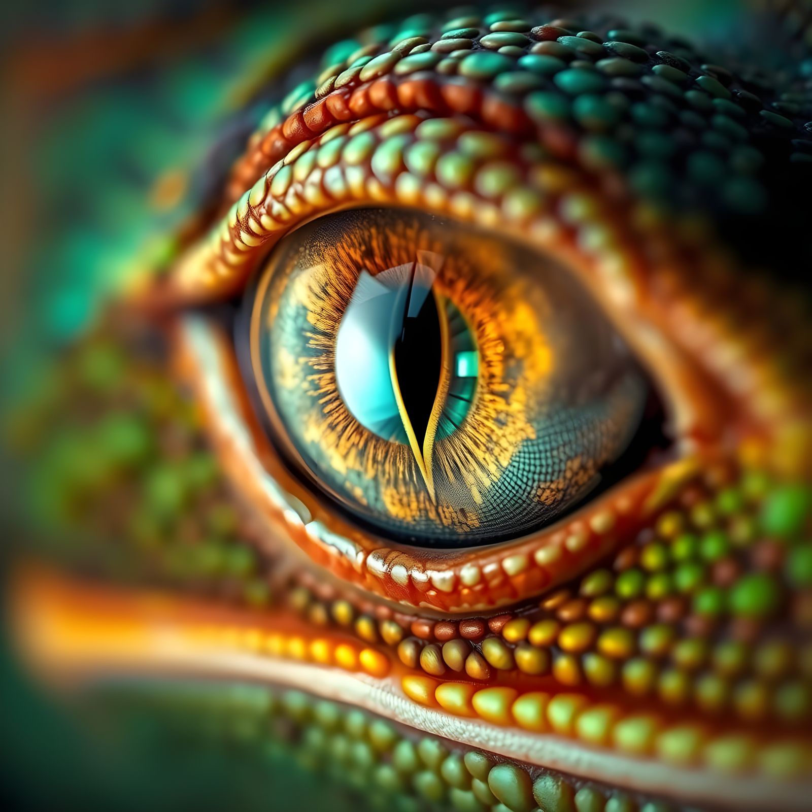 Detailed Chameleon Eye: A Macro Digital Painting