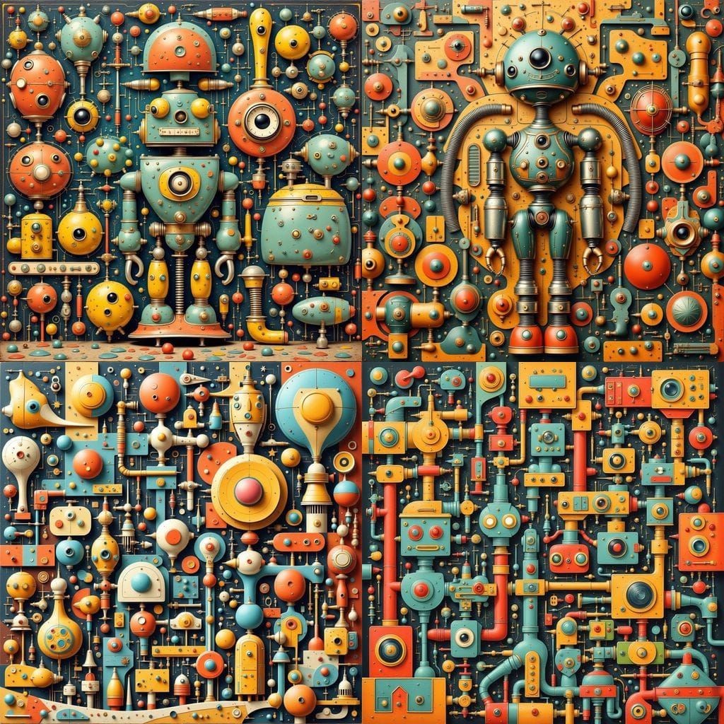 Retrorobot Sculptural Panels - Geometric Art Deco Robot Tess...