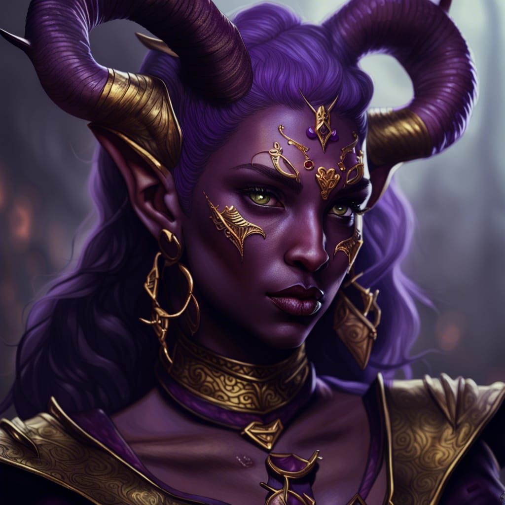 Purple Tiefling with gold accents   by @Sam