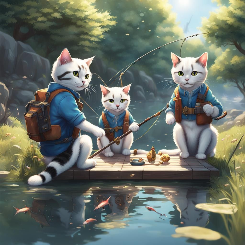 Cats fishing
