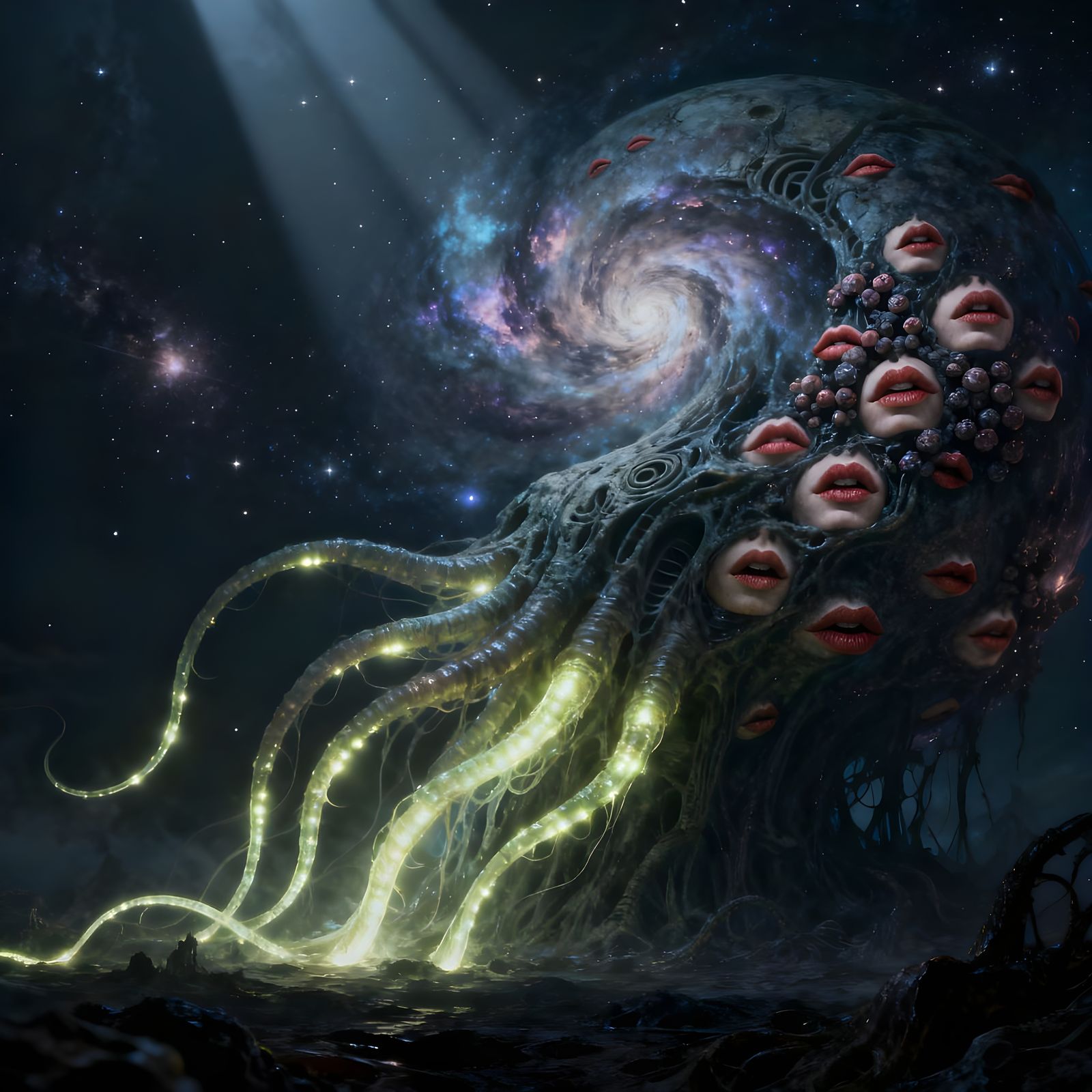 Cosmic Entity of Stardust and Whispering Lips