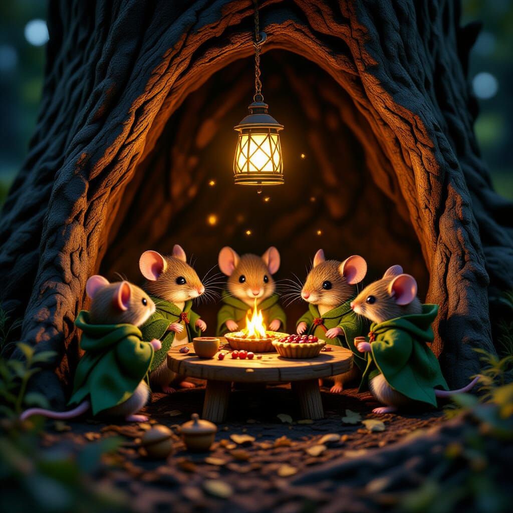 Mice Feast in Enchanted Forest Hollow