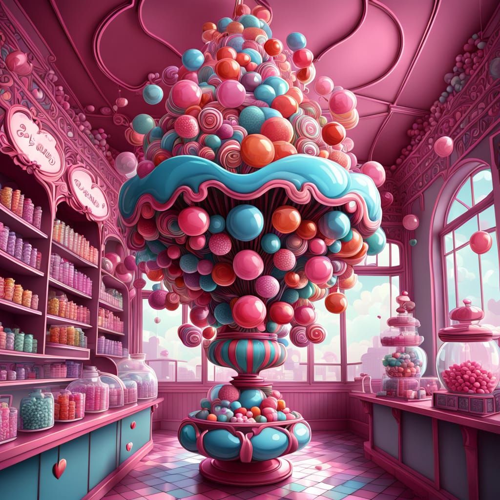 Whimsical Valentine's Day Chandelier in Japanese Pop Surreal...