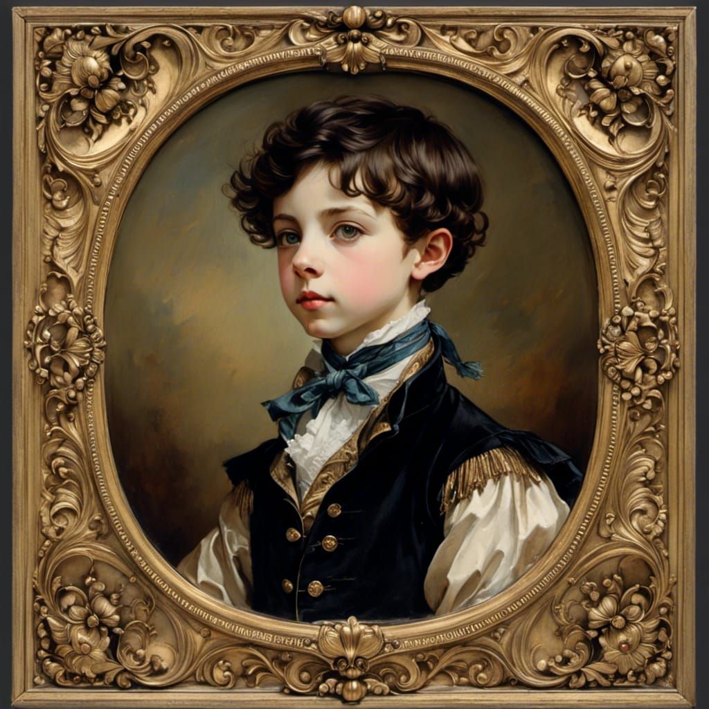 <lora:FairyTails:1.0> Portrait, boy, antique border