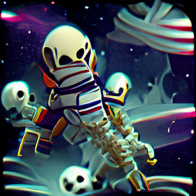 Scary skeleton astronaut in space parallax