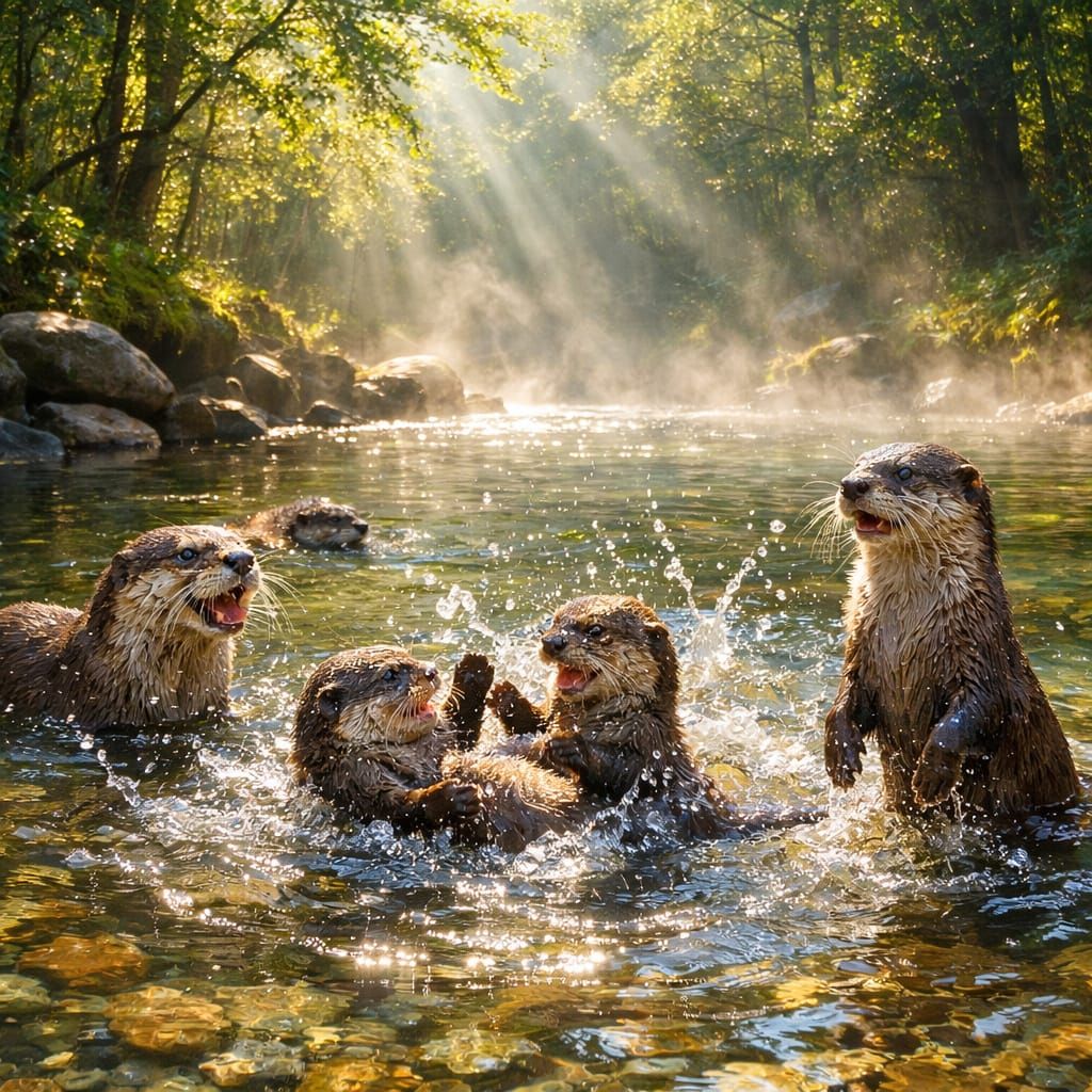 Otters' Morning Splash  by @Ravenscar