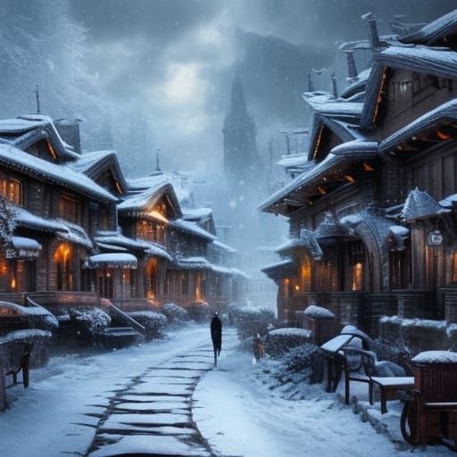 Snowy villiage Epic cinematic brilliant stunning intricate m...