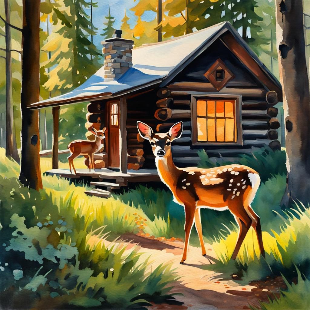 Cozy Cabin in the Woods in gouache  by @BlueQuill
