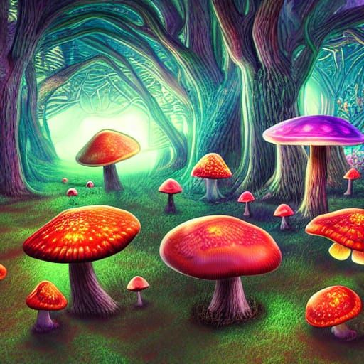 shrooms fairys hyperdetailed dynamic lighting hyperrealism storybook ...