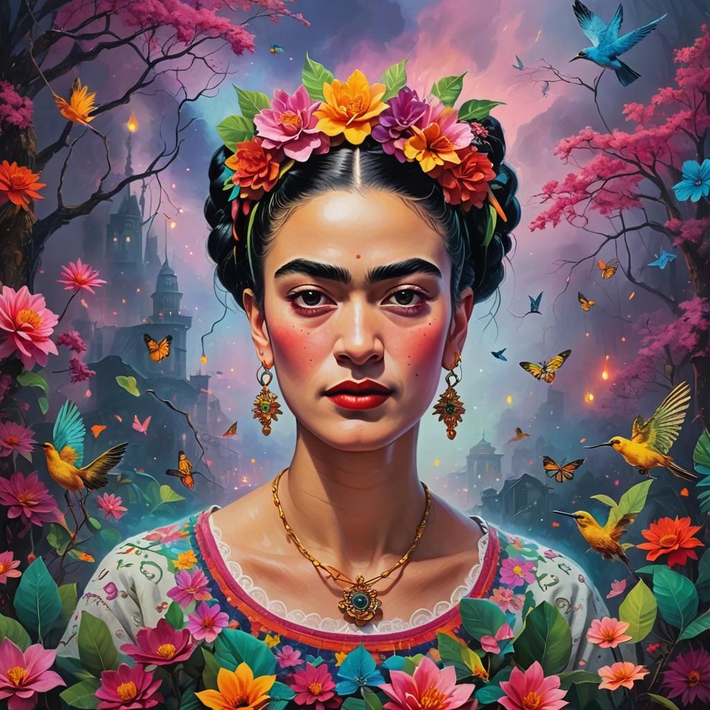 Frida Kahlo art Holiday Vibes  minimalism modern    with neo...