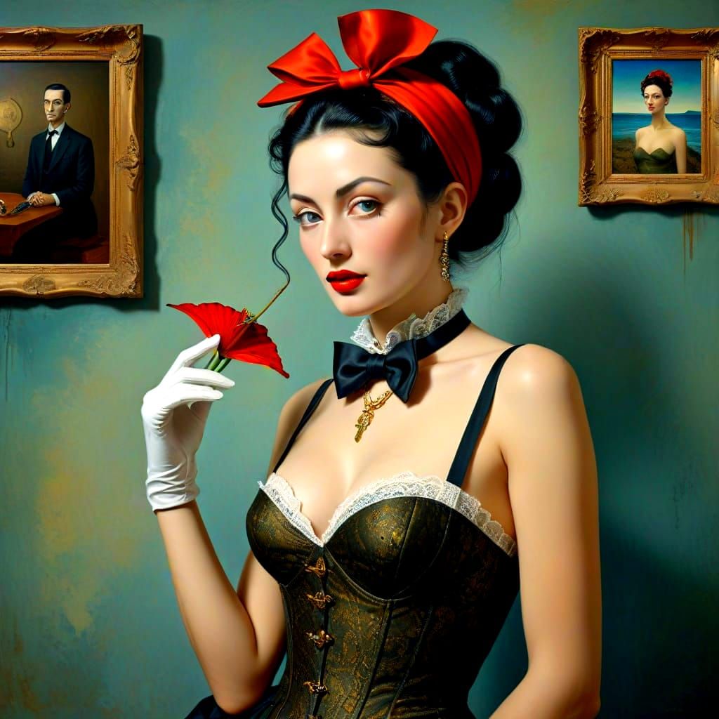 Surreal Lady in Vibrant Asymmetrical Composition