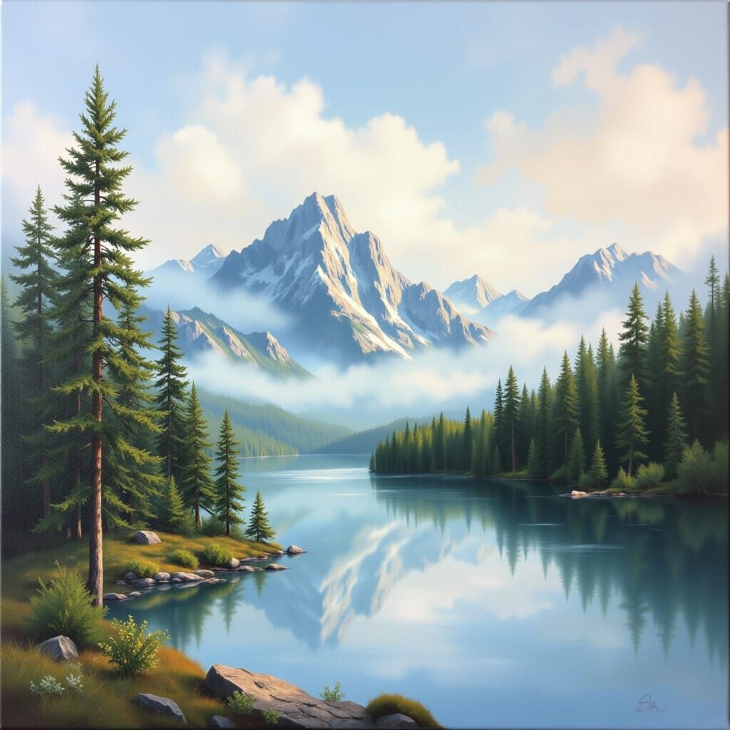 <lora:Happy Brush:1.0> with a happy logo with the painted text, (Text: "Happy Brush") spanning over the center of the scene:  
A tranquil, p...