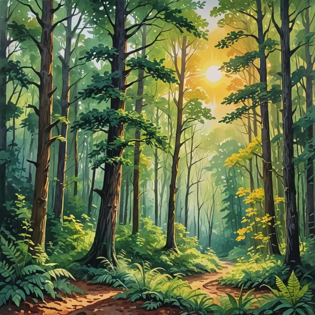 Sun rising over a beautiful & lush forest  by @Ryota Muranaka