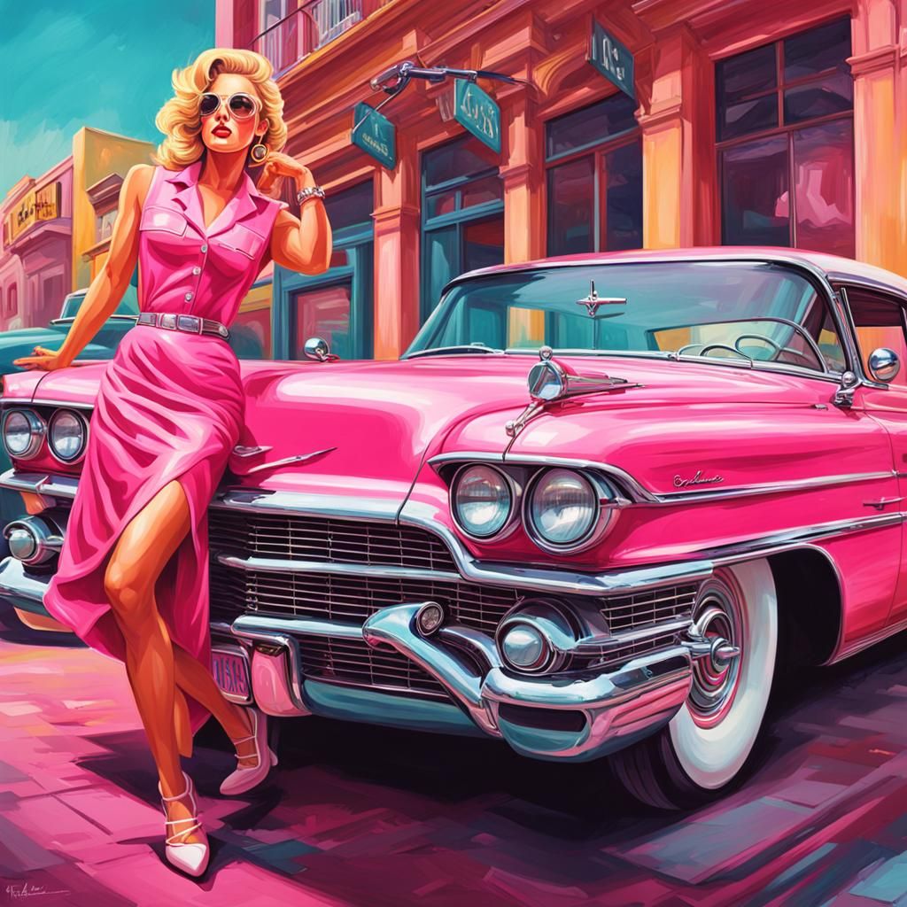 pink lady with cadillac - AI Generated Artwork - NightCafe Creator