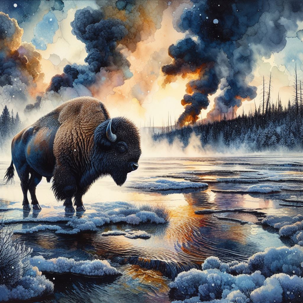 Yellowstone Bison on Geyser Basin
