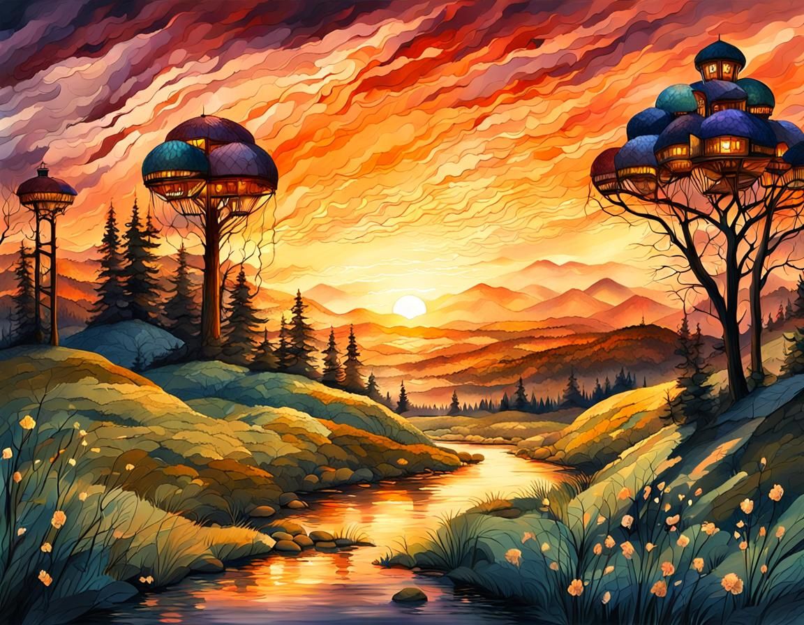 Landscape in the sunset