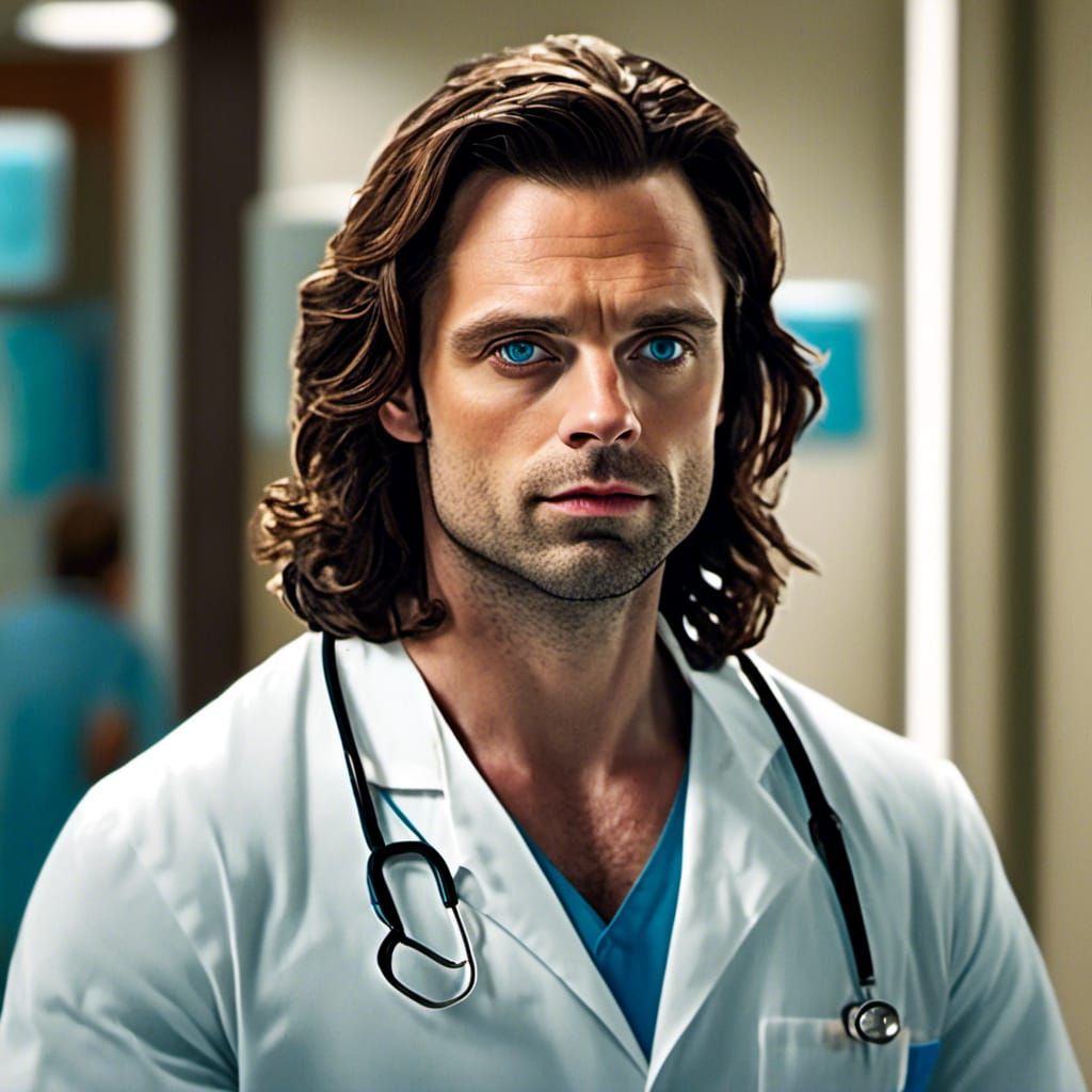 "A beautiful highly detailed actor Sebastian Stan in a badas...
