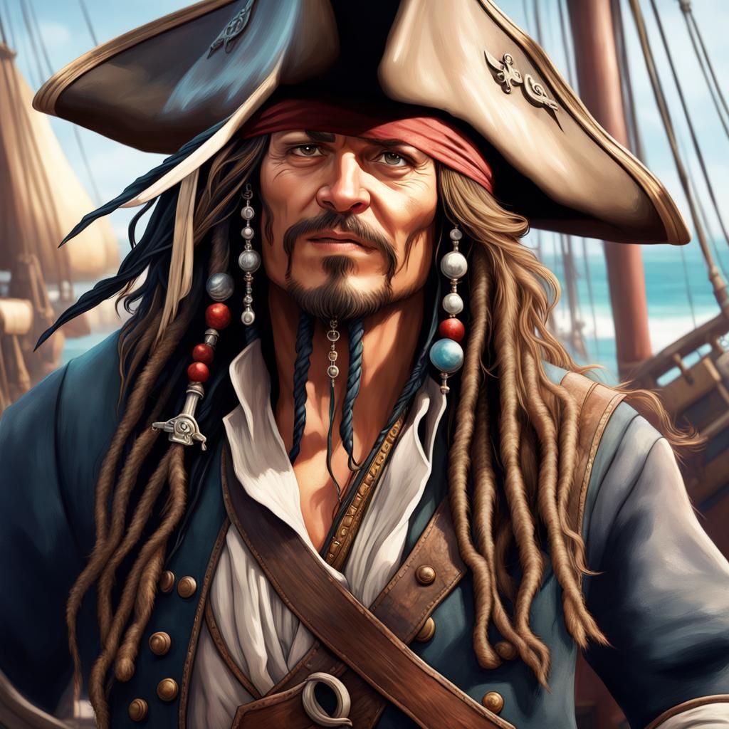 Jack Sparrow Portrait in Detailed Digital Art Style
