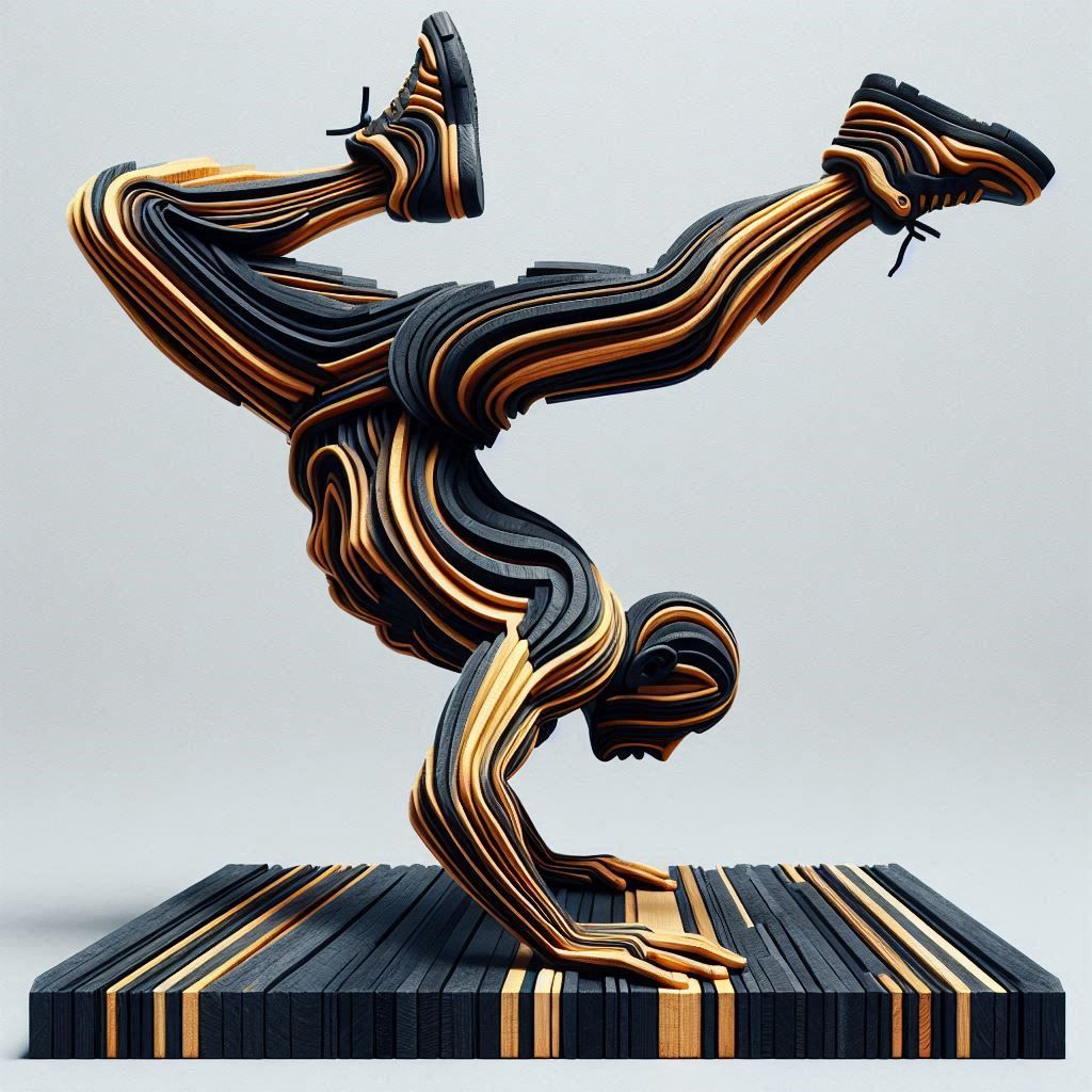 Breakdance, wood sculpture