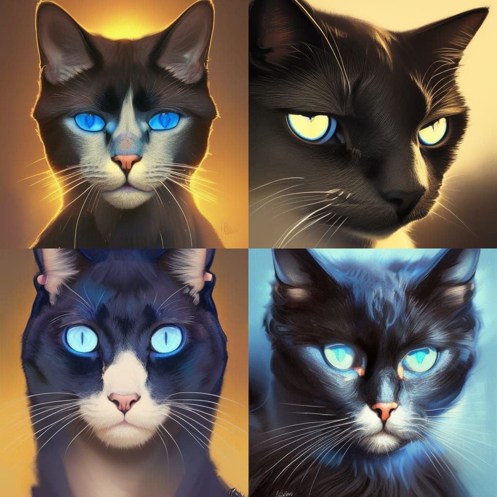 Cat with very black fur and blue blue eyes