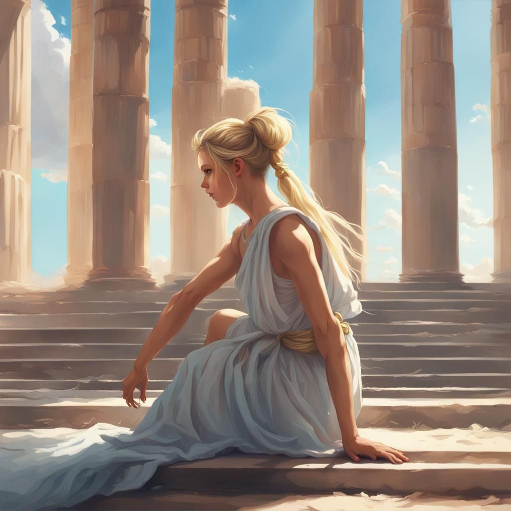 Teenage Girl in Greek Toga Dress: Fantasy Art