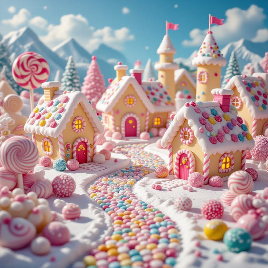 Candyland, candies, sugary sweets, bon bons, village made of candies  by @Max Strandberg