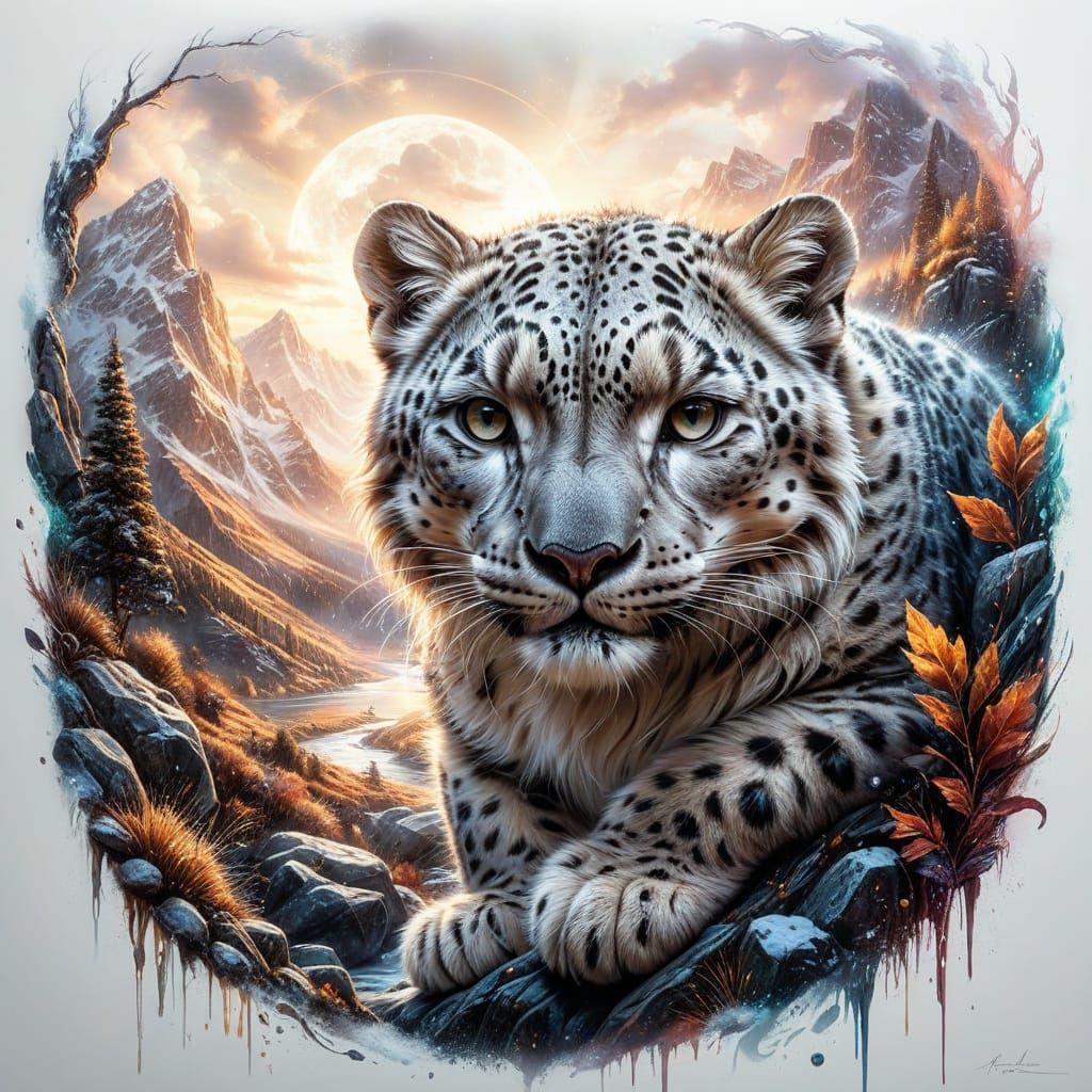 Serene Snow Leopard Dawn