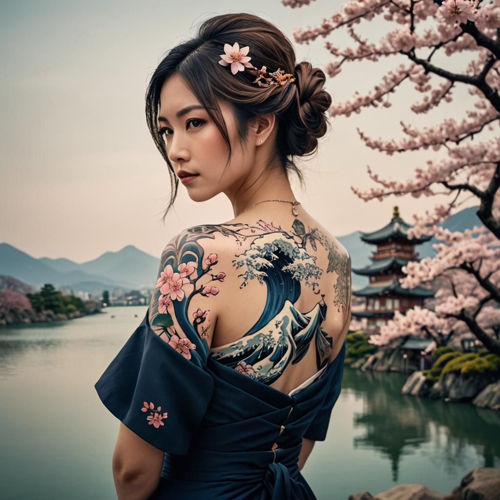 Japonisme redux: A beautiful ancient sakura tree and the great wave of Kanagawa  by @Alfon