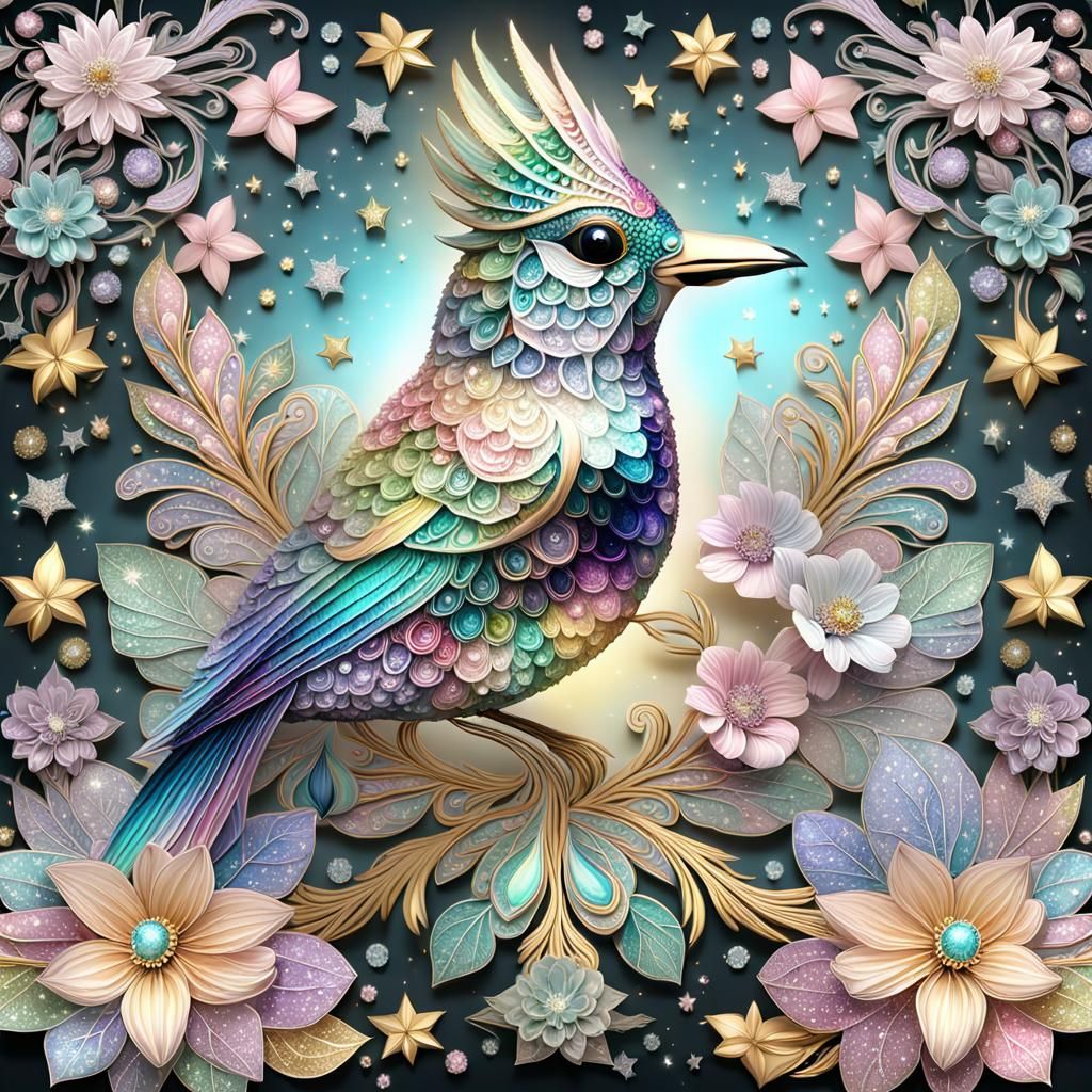 Beautiful Pastel Fantasy Flower Bird  by @Baby Isis