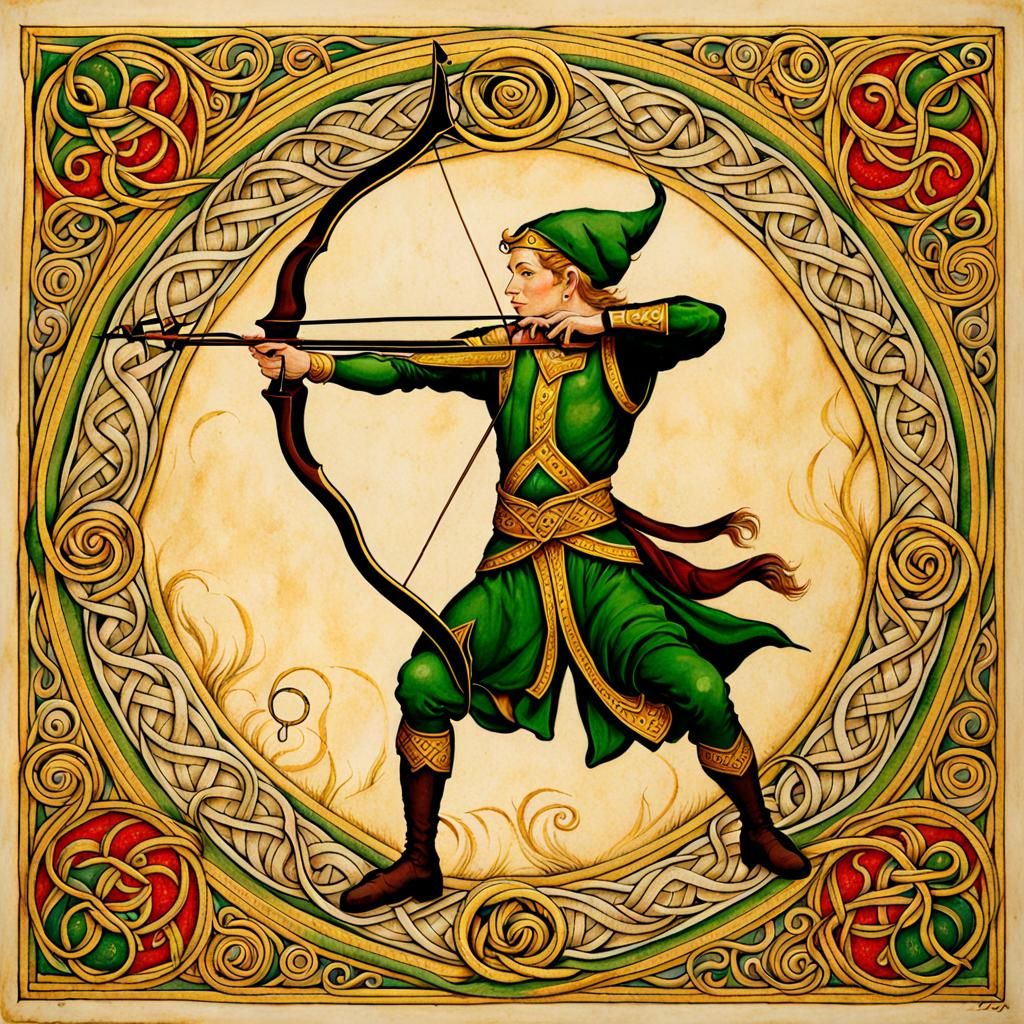 an elf taking aim with bow and arrow  by @Staircase Flash
