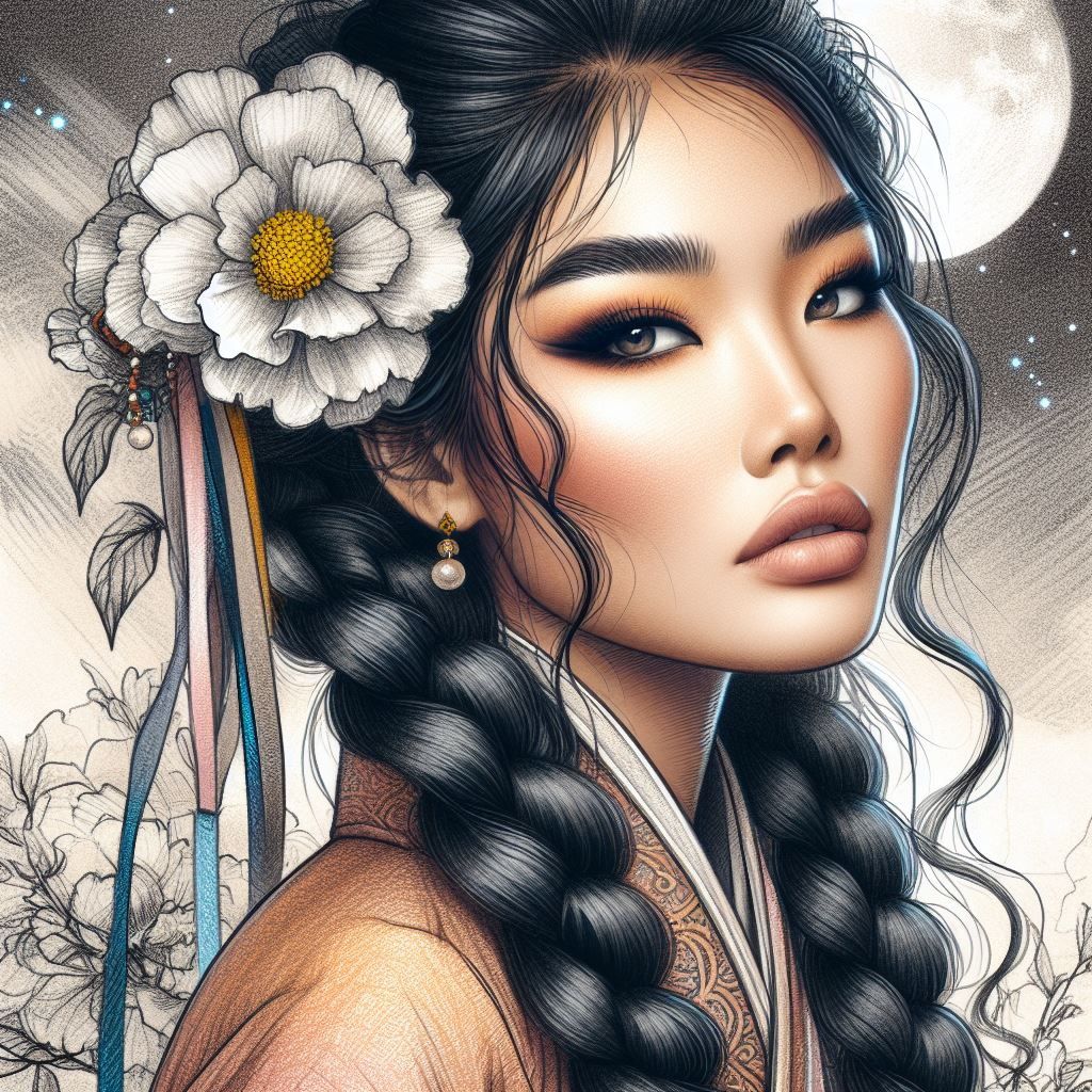 Stunning color sketch of a Beautiful Mongolian Beauty